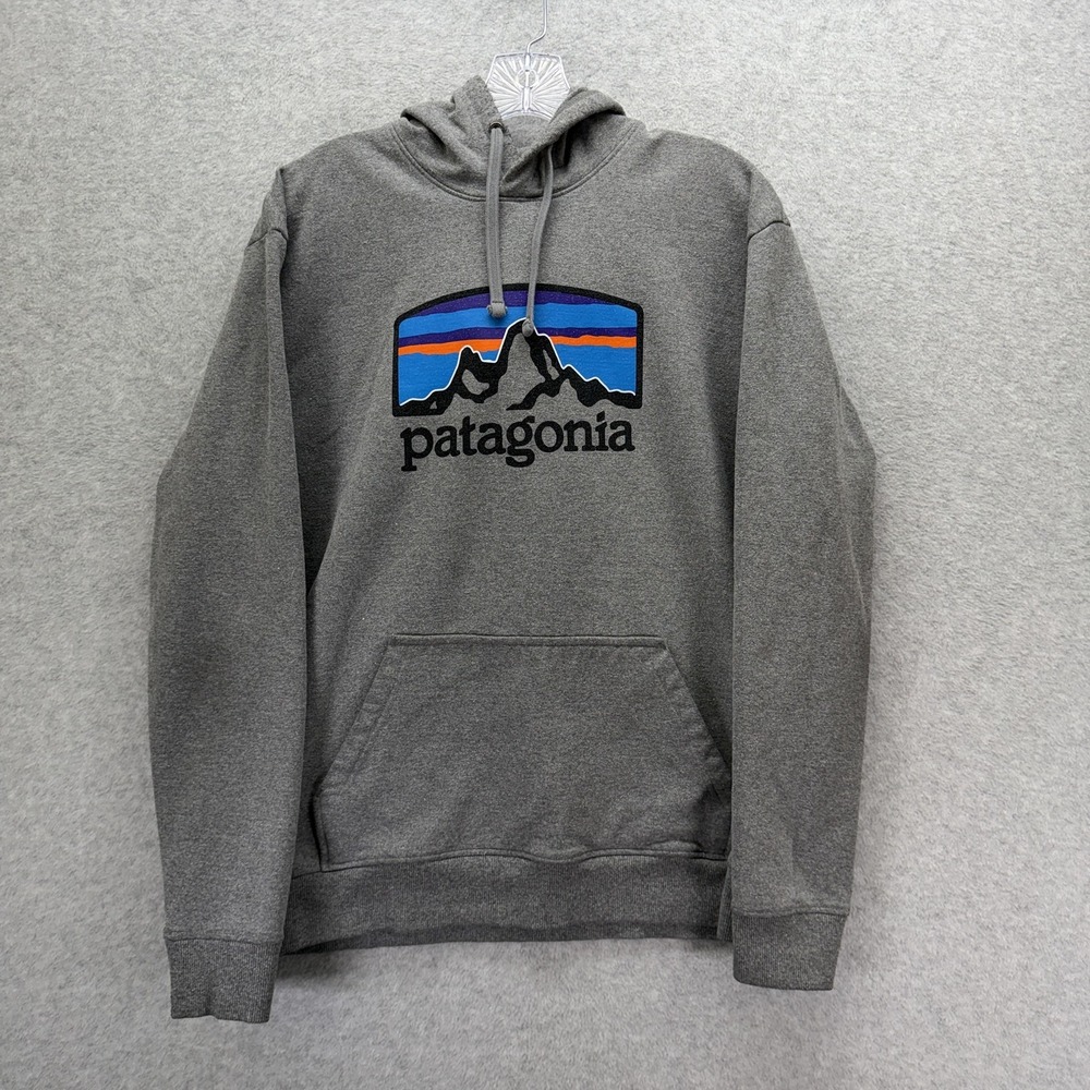 Patagonia Hoodie Mens Large Gray Uprisal P-6 Logo Pullover Fleece Sweatshirt
